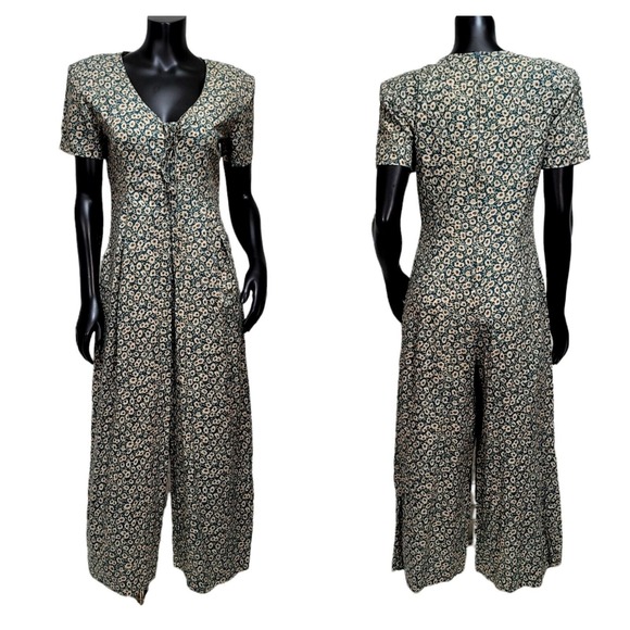 Vintage 90s All That Jazz Floral Jumpsuit Wide Leg Palazzo Grunge Daisy Print M - Picture 2 of 10
